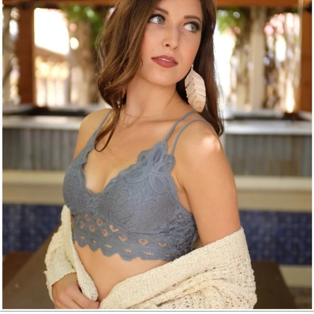 Lace Bralette with padding-Blue